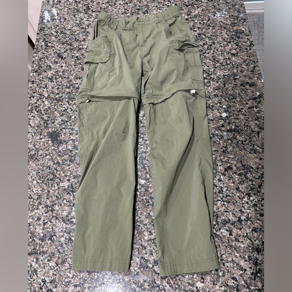 Army green switchback pants for hiking, scouts, camping